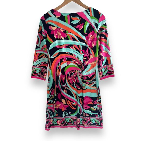 London Times-Dress-3/4 Sleeve-Knee Length-Size 6-Navy Pink-Flower Flourish Swirl - Picture 2 of 8